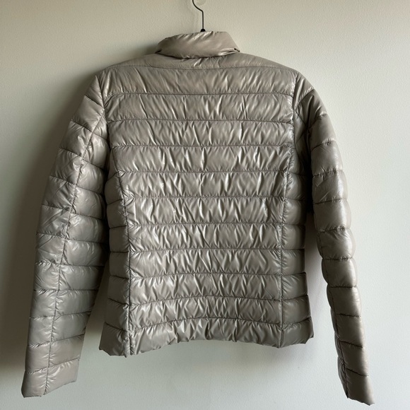 NWOT MANGO Shiny Cream Silver Puffer Zippered Jacket Large - Picture 2 of 8